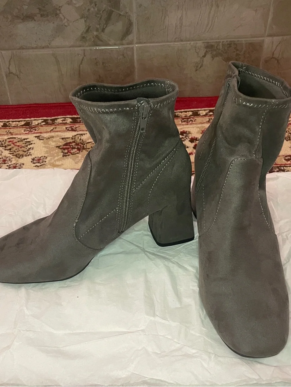 Block Heel Ankle Boots (Suede)